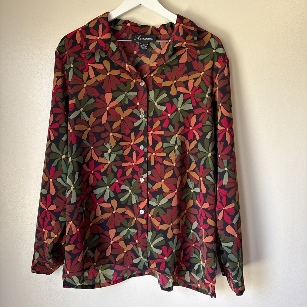 Vintage Resume Top Womens Size XL Long Sleeve Hippie Floral Mod Retro Maximalist